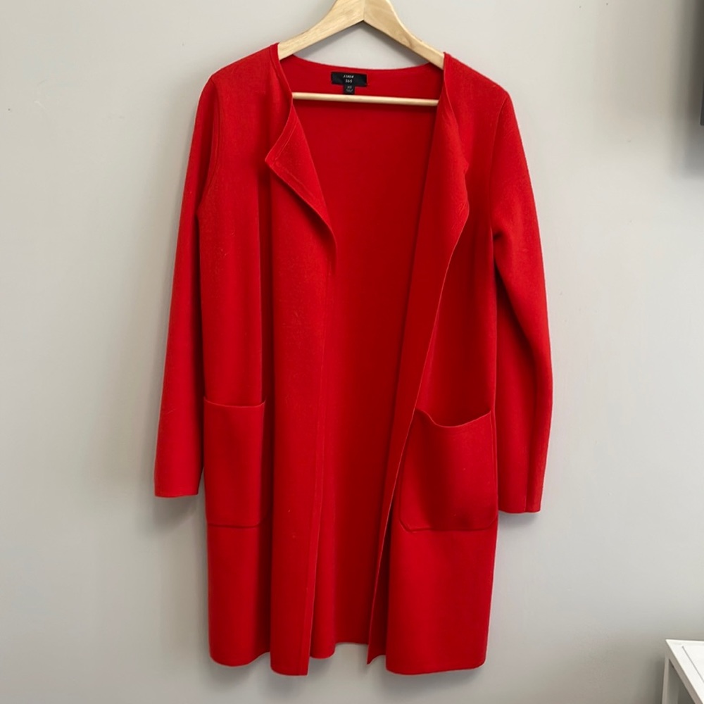 Jcrew sweater red long cardigan xs